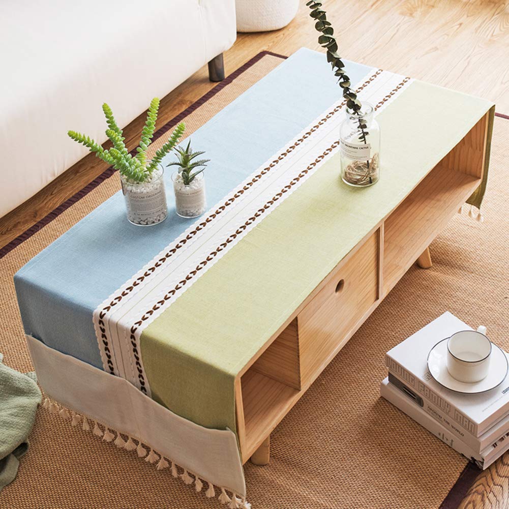 Nappe en coton et lin haut de gamme 70x160 cm à rayures et finitions pompons faites main