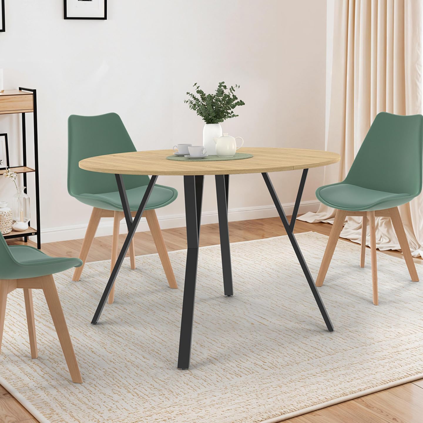 IDMarket - Table à Manger Extensible Ronde YSEULT 4-8 Personnes Bois et Noir Design Industriel 110-150 cm