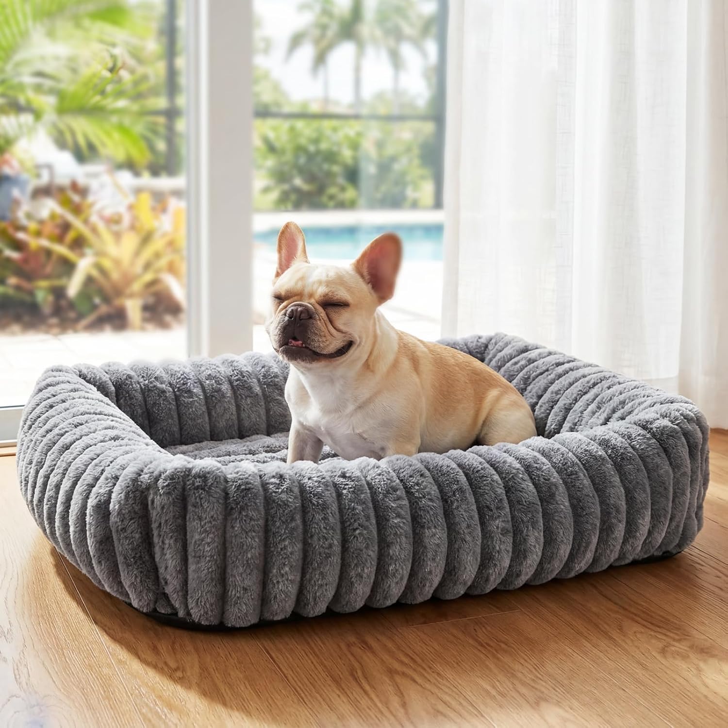 Dog Bed for Small Medium Size Dog, Washable Self Warming Dog Cat Beds for Indoor Cats Fluffy Rabbit Fur Pet Bed for Puppy and Kitten, Orthopedic Dog Cat Beds with Removable Cover & Anti-Slip Bottom