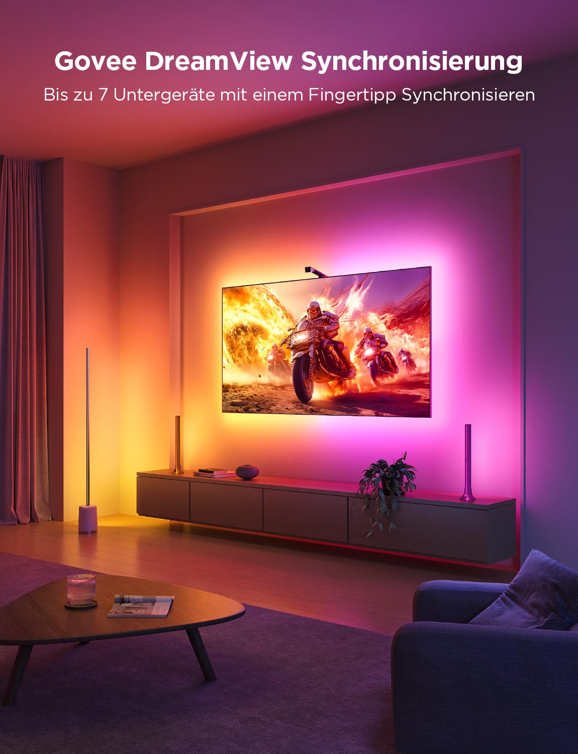 Govee TV Hintergrundbeleuchtung 3 Lite, 55-65 Zoll, RGBICW WiFi LED Strip mit Kamera, Sprach- & APP-Steuerung
