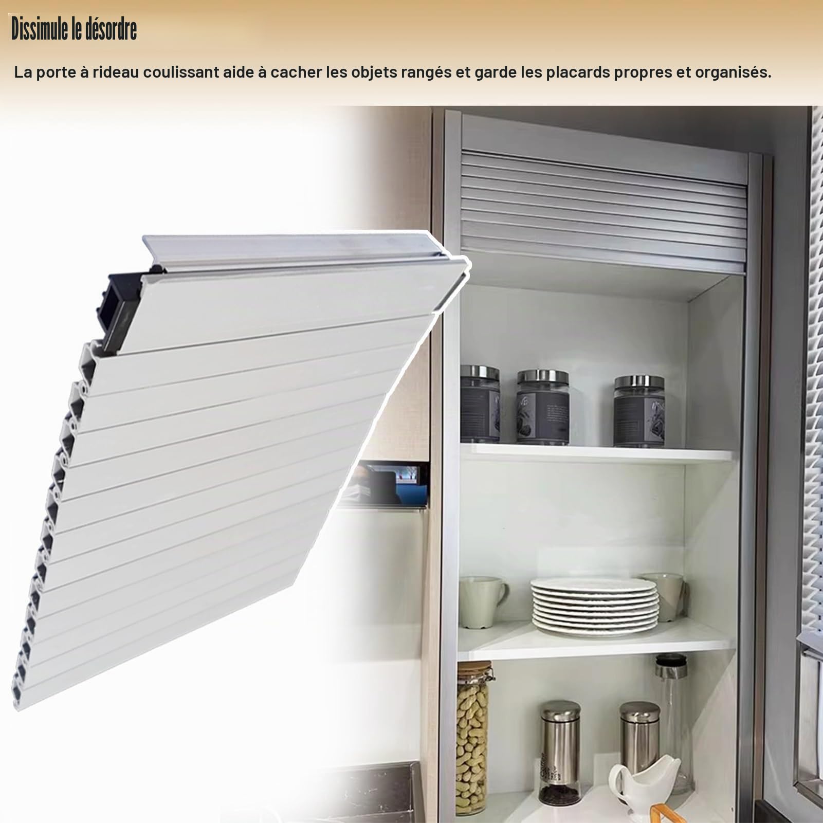 Porte Accordéon Interieur Kit de Porte Coulissante à Tambour pour Placard de Garde-manger, Portail Coulissant Enroulable pour Petits Espaces, Porte de Placard Rétractable en ABS(61x61cm(24x24in))