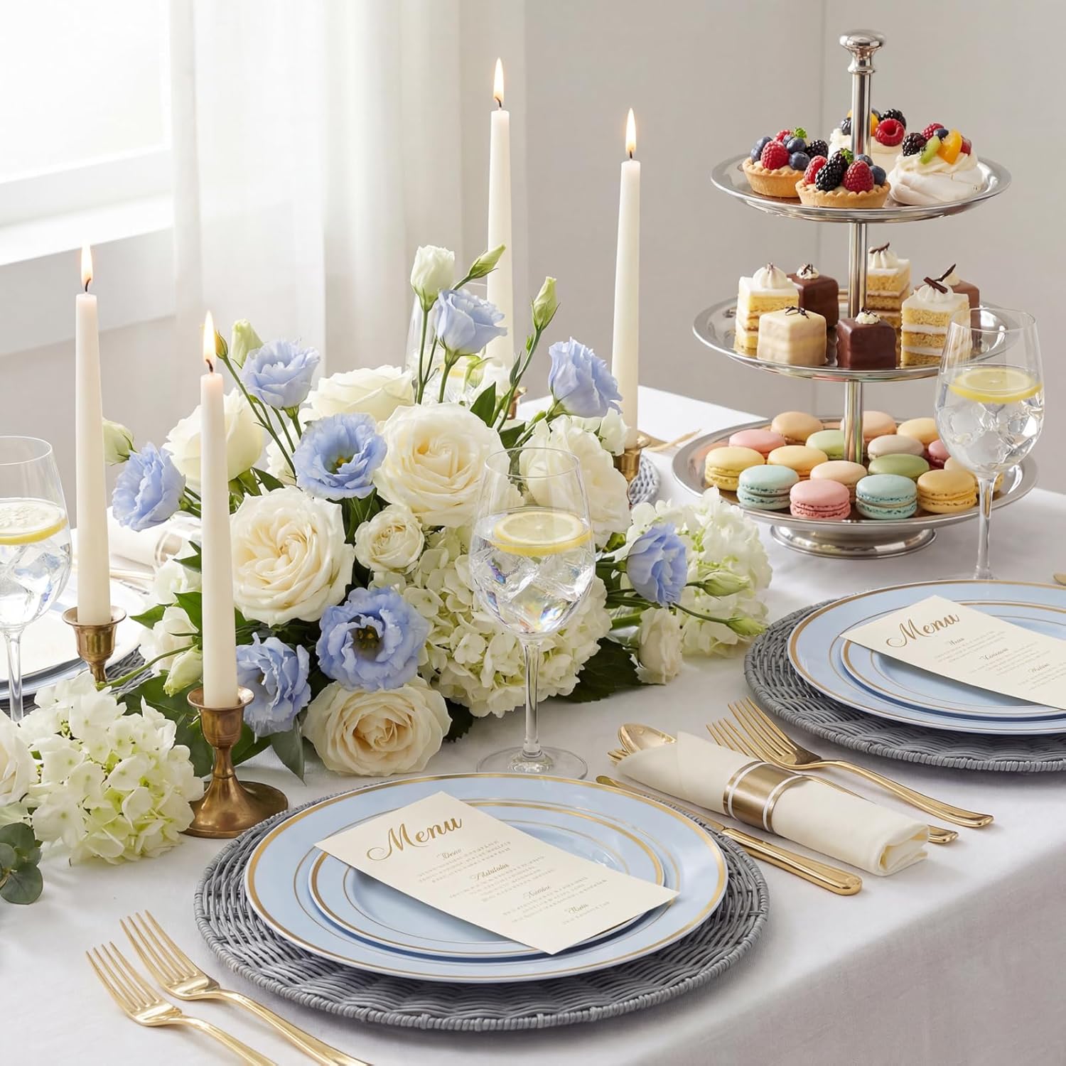 175PCS Blue Plates Disposable - Baby Blue Plastic Plates - 25Guests Plastic Dinnerware with Rolled Napkins for Wedding/Birthday/Baby Shower/Easter - Image 3