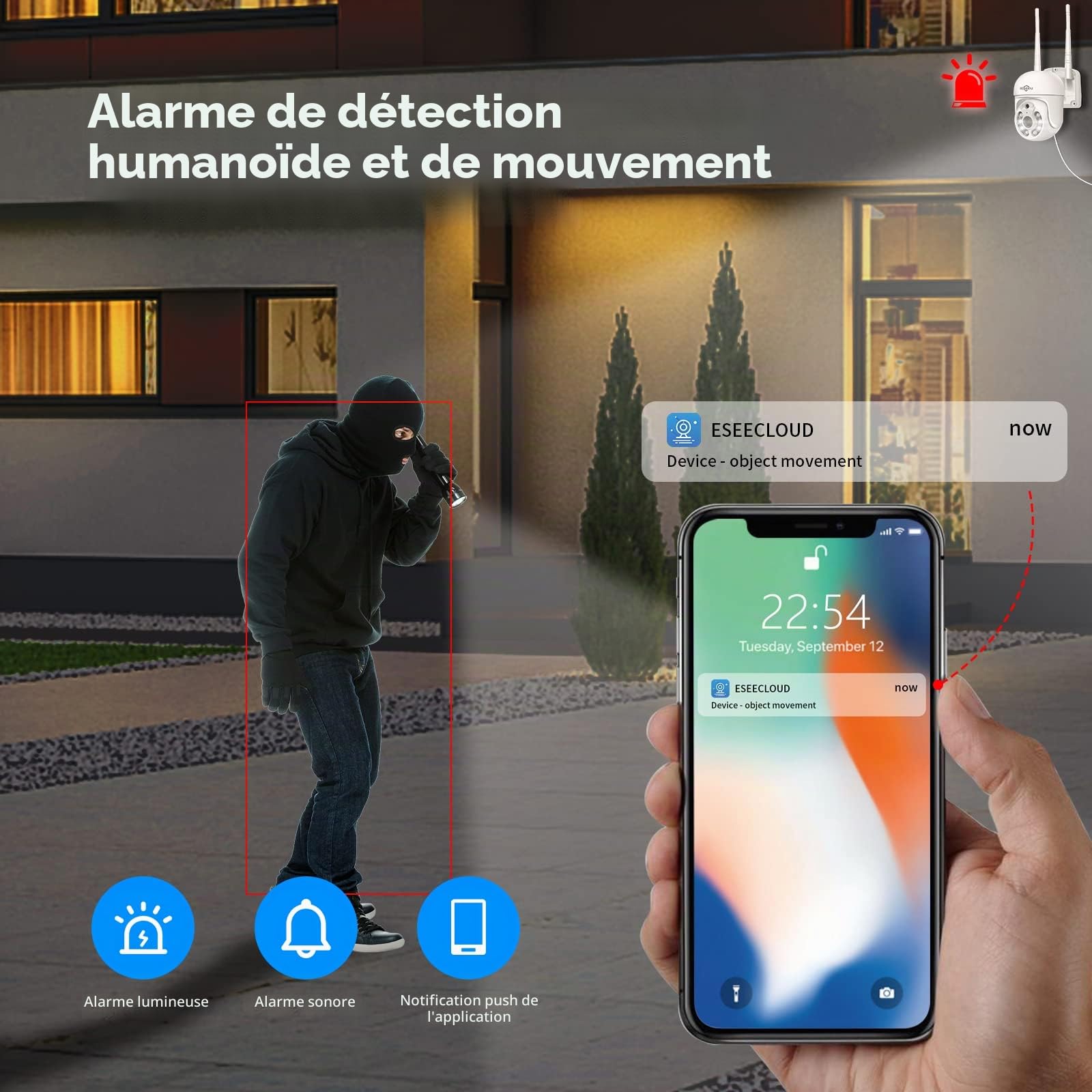 Hiseeu 5MP 3K Caméra de Surveillance WiFi Extérieure, PTZ Caméra IP Vision Nocturne Couleur Détection de Mouvements Humaine Suivi Automatique 355° 90° Audio Bidirectionnel Carte SD Étanche IP66