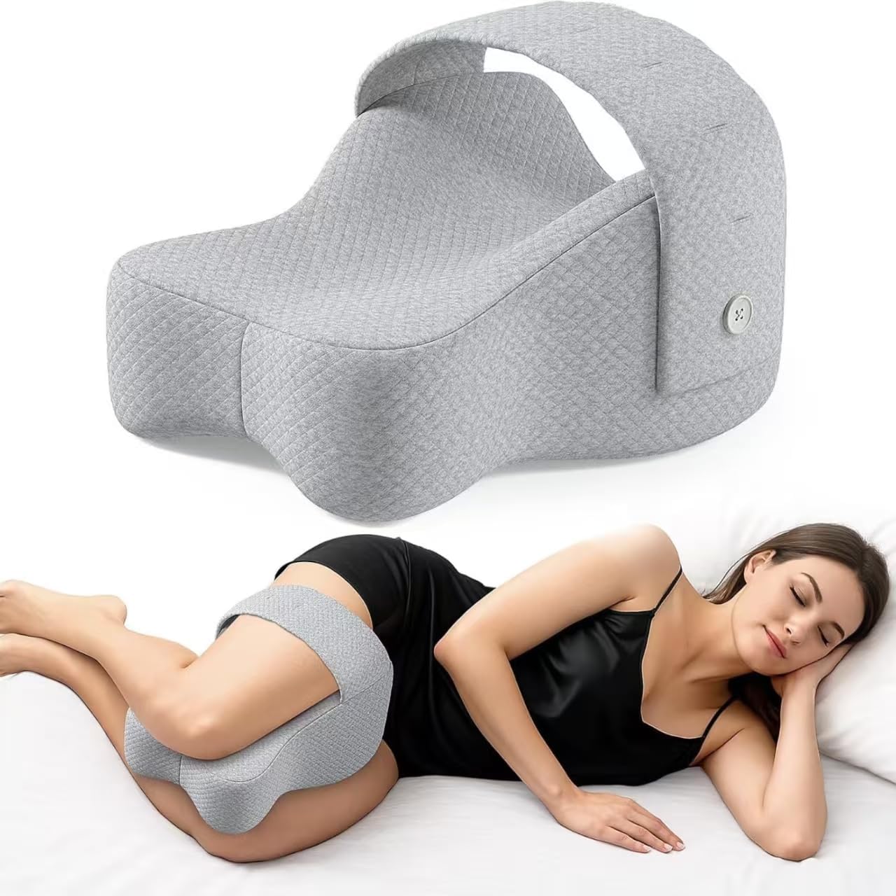 Knee Pillow for Side Sleepers, Ergonomic Memory Foam, Large Gray, 11 Inch, Sciatica Pain Relief, Hip, Back and Leg Support