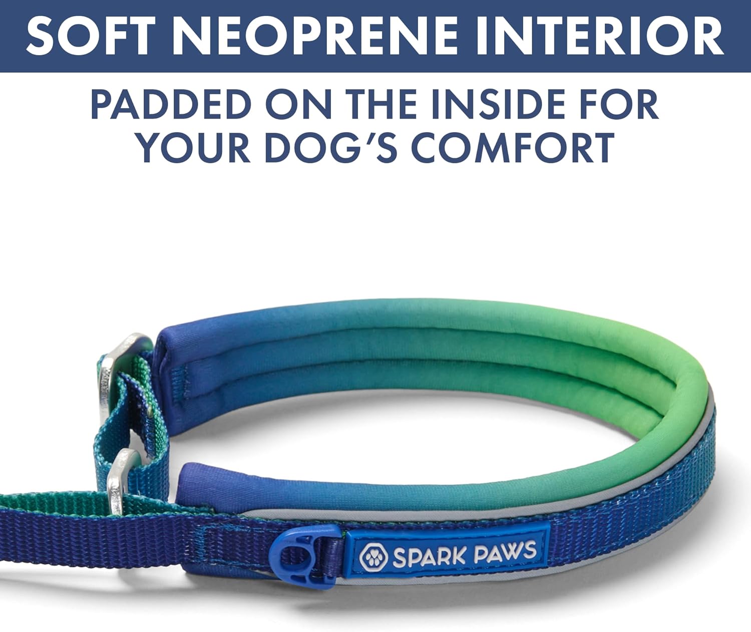 Spark Paws Martingale Dog Collar – Cushioned Slip-On Training Collar, Heavy Duty, Safety-Tested No-Buckle Collar for Medium & Large Dogs - Lime Wave - E