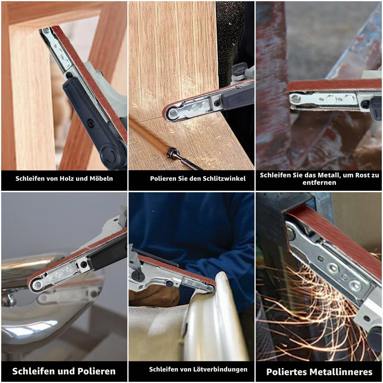 Akku Bandschleifer kompatibel mit Makita 18V Batterie, 10 x 330mm Elektrische Feile mit 3 Schleifbändern, 6 Geschwindigkeiten, 35° Einstellbare, Bandfeile für Holz Metall (ohne Akku) | Elektrische Feile mit 3 Schleifbändern, 6 Geschwindigkeiten, 35° Einst