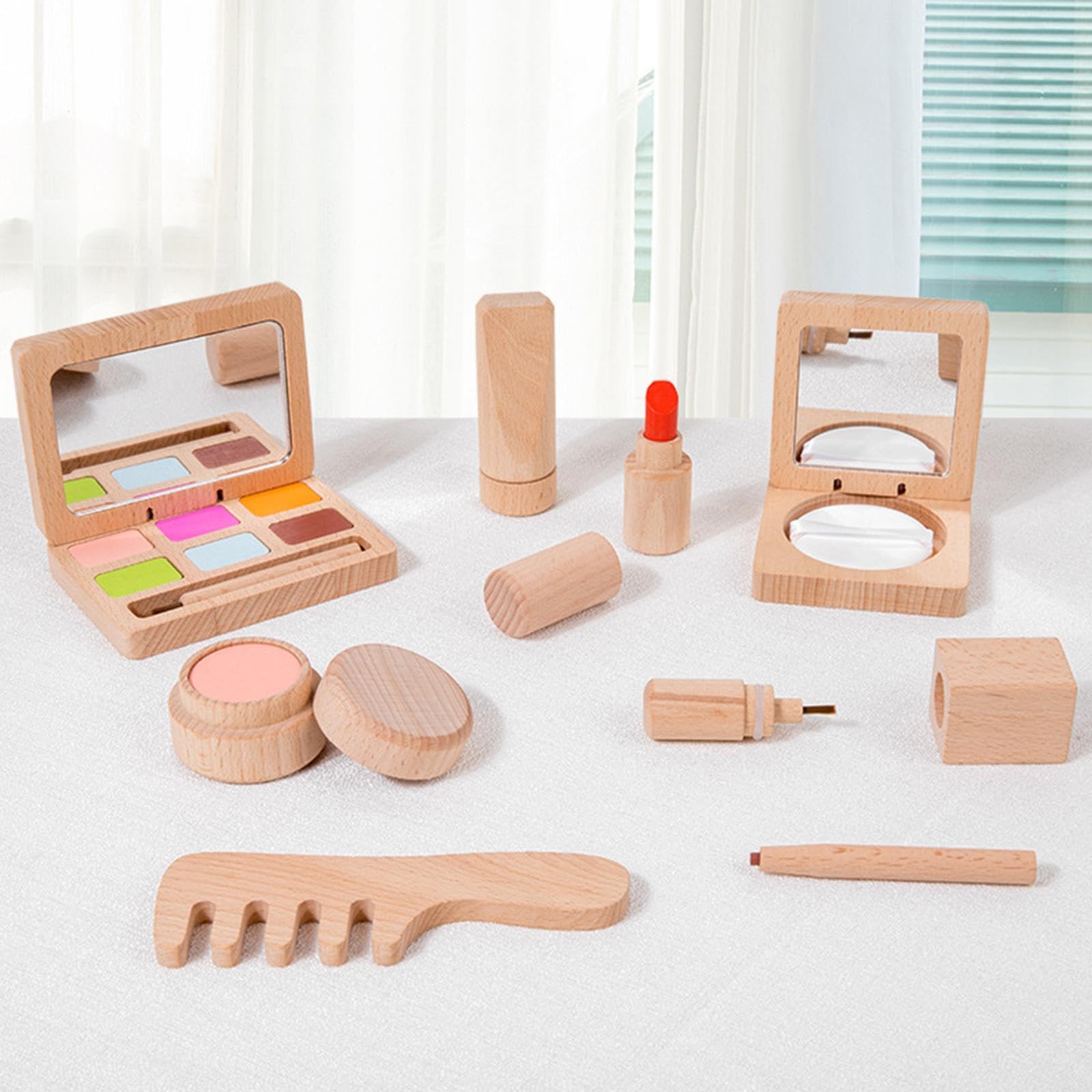 Rollenspiel, Holzspielzeug für Einen Schönheitssalon für Mädchen, Schminkspielzeug mit Make Up, Lippenstift Zum Verkleiden für Prinzessinnen