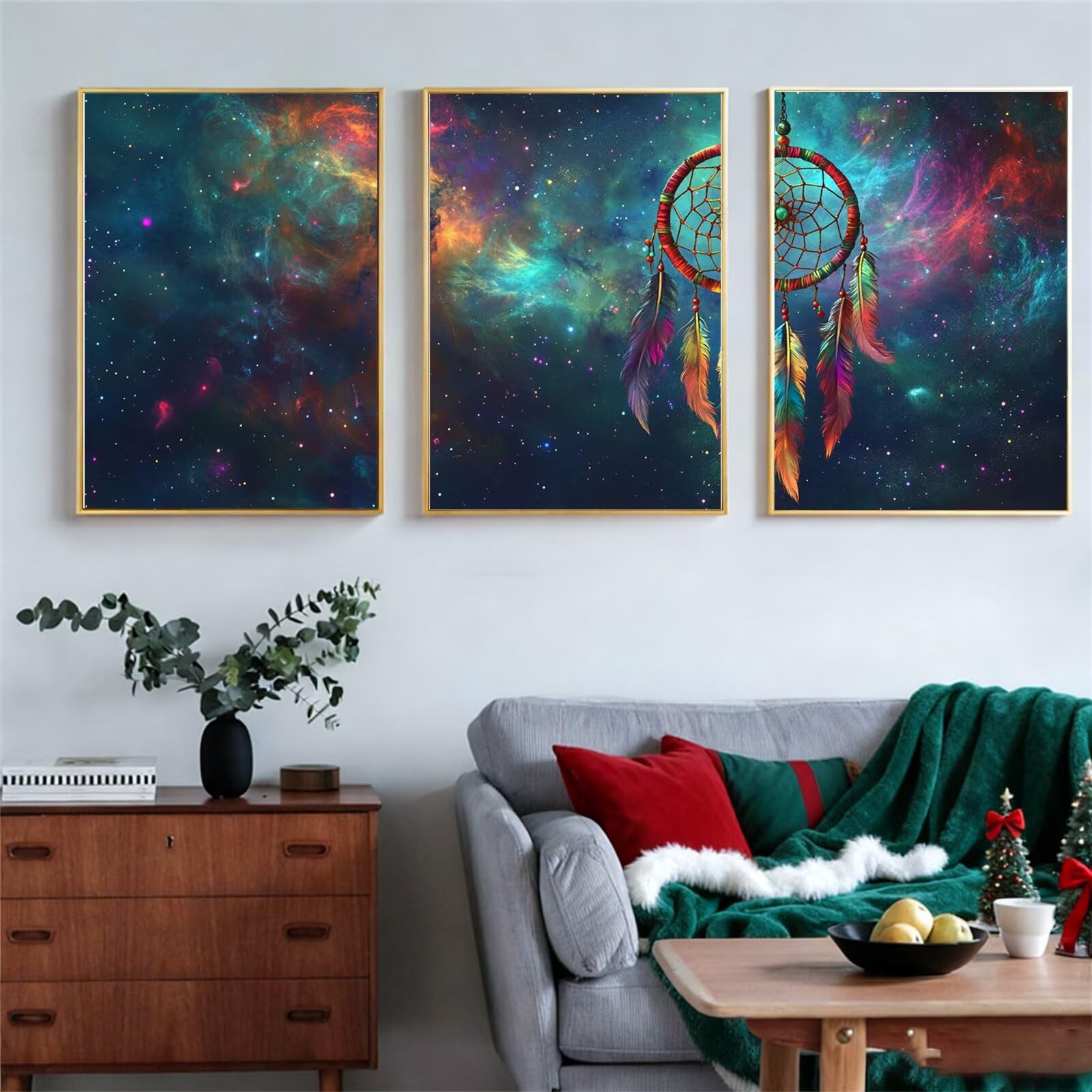 Oujkeef Leinwand Bilder Fantasie 3 Teilig Mit Massivholz Rahmen, Wandbilder Traumfänger, Schlafzimmer Bilder Badezimmer Wohnzimmer Wand Deko Modern Heimdekoration Bilderwand Geschenk 30x40cm,-f1229b