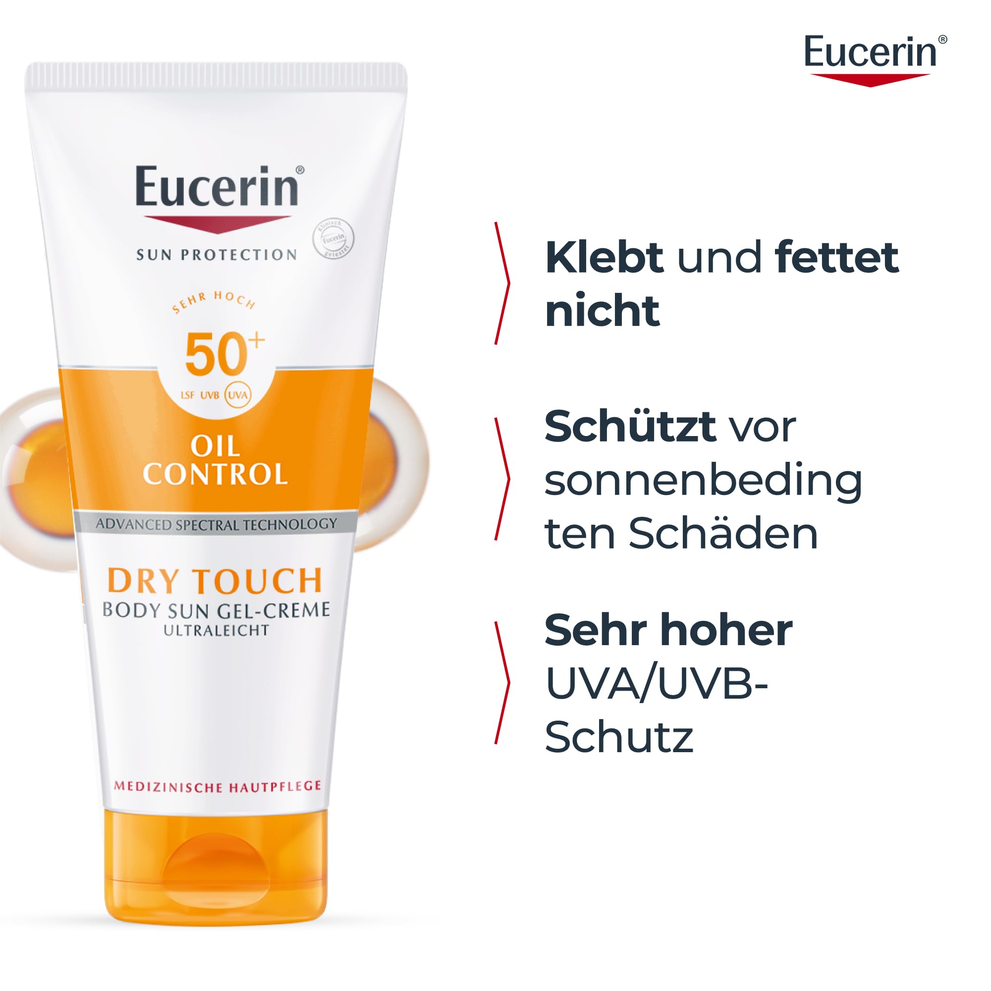 Eucerin® Oil Control Body Sun Gel-Creme LSF 50+ – sehr hoher Sonnenschutz mit ultra leichter Textur, Anti-Sand Effekt und Anti-Glanz Effekt, 200ml