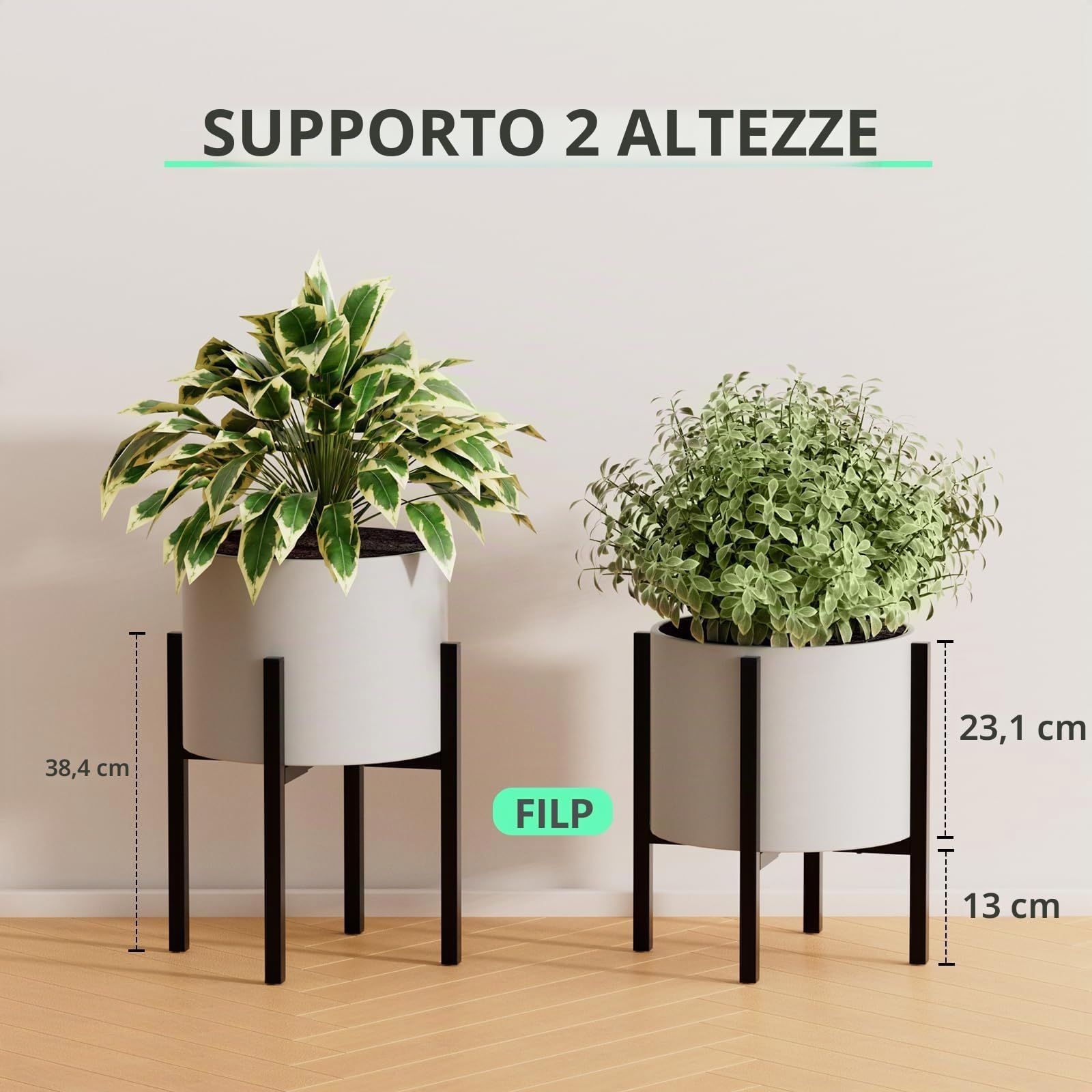 Urban Deco 1 supporto per piante regolabile in metallo, adatto per vasi da 20-35 cm, nero