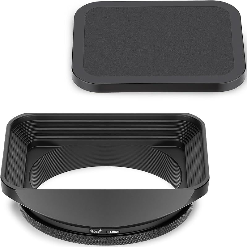 Haoge 62mm Square Metal Screw-in Mount Lens Hood Shade with Cap for 62mm Canon Nikon Sony Leica Leitz Carl Zeiss Voigtlander Nikkor Panasonic Fujifilm Olympus Lens and Other 62mm Filter Thread Lens