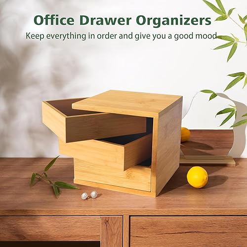 Miniatura 3 de FARLEY Caja organizadora de bambú, 7.08 x 7.08 x 6.69 pulgadas, caja organizadora de bambú natural, cajas reutilizables de arte y bricolaje, cajas