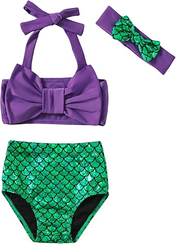 LYSMuch Traje de baño para niñas recién nacidas-3T, traje de baño de bikini con diadema, ropa de playa de 3 piezas