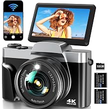 Digital Camera with WLAN 4K 64MP WiFi Photo Camera with 3 Inch 180  Folding Screen Auto Focus 16X Digital Zoom 2 Batteries & 32GB Card Compact Camera for Vlogging & Photography