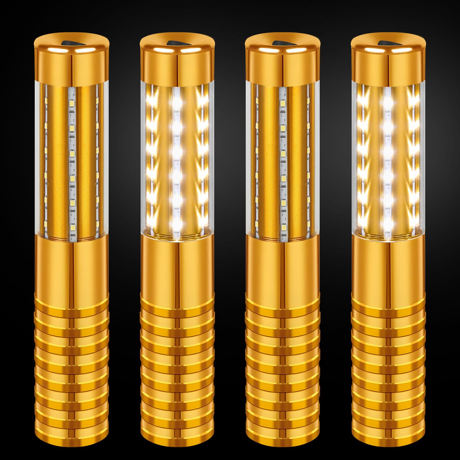 4 Pieces LED Strobe Baton Light Rechargeable Bottle Service Sparklers Stick Reusable Champagne Bottle Handheld LED for Club Stage Nightclub Party Concert Event Bar Outdoor - Gold