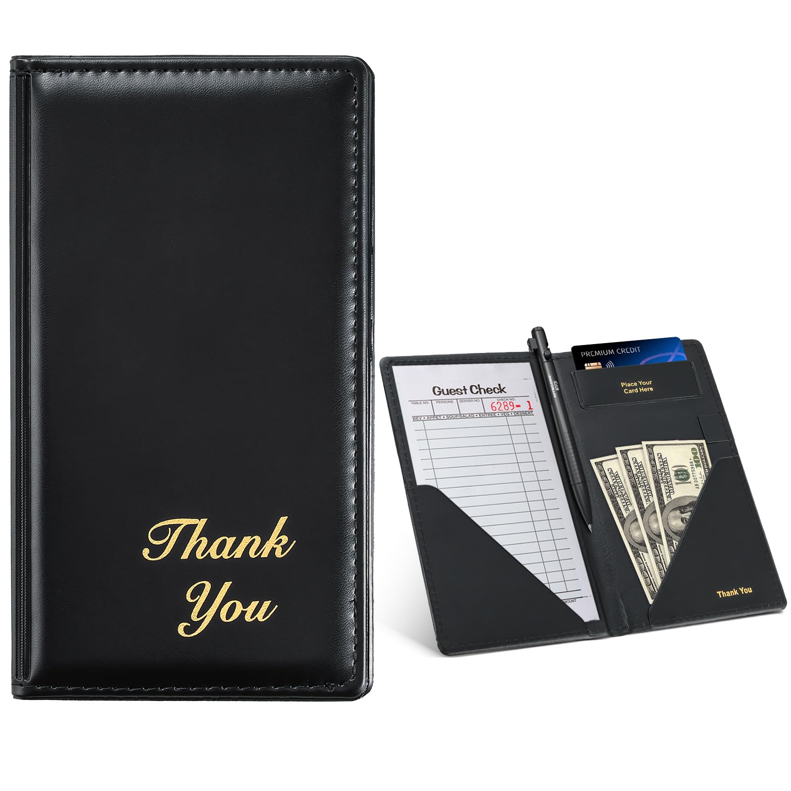 MYFULLY Check Presenters for Restaurants 9" x 5", 1 Pack Guest Check Card Holders Premium Leather Bill Server Books for Waiters and Waitresses, Ideal for Restaurants, Cafes, Bars (1)