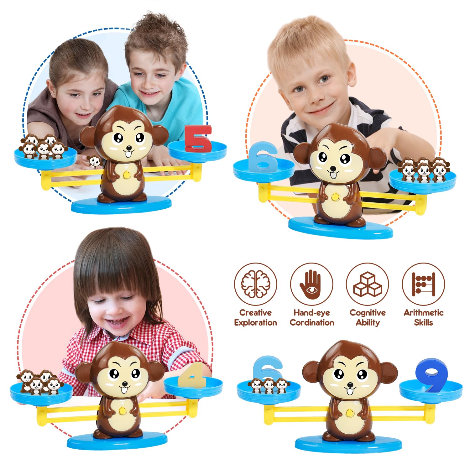 BAKAM Zabawka w skali balansowej małpy, gry w liczenie liczb, gry matematyczne Montessori dla dzieci w wieku 5-7 lat, zajęcia edukacyjne w przedszkolu, zabawki edukacyjne STEM dla dzieci w wieku 3 lat