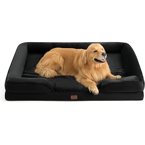 Bedsure XXL Orthopedic Dog Bed for Extra Large Dogs - Washable Giant Dog Cat Bed Waterproof, Comfort Dogs Couch Sofa with Washable Removable Cover, Pet Bed with Nonskid Bottom, Black, 52"
