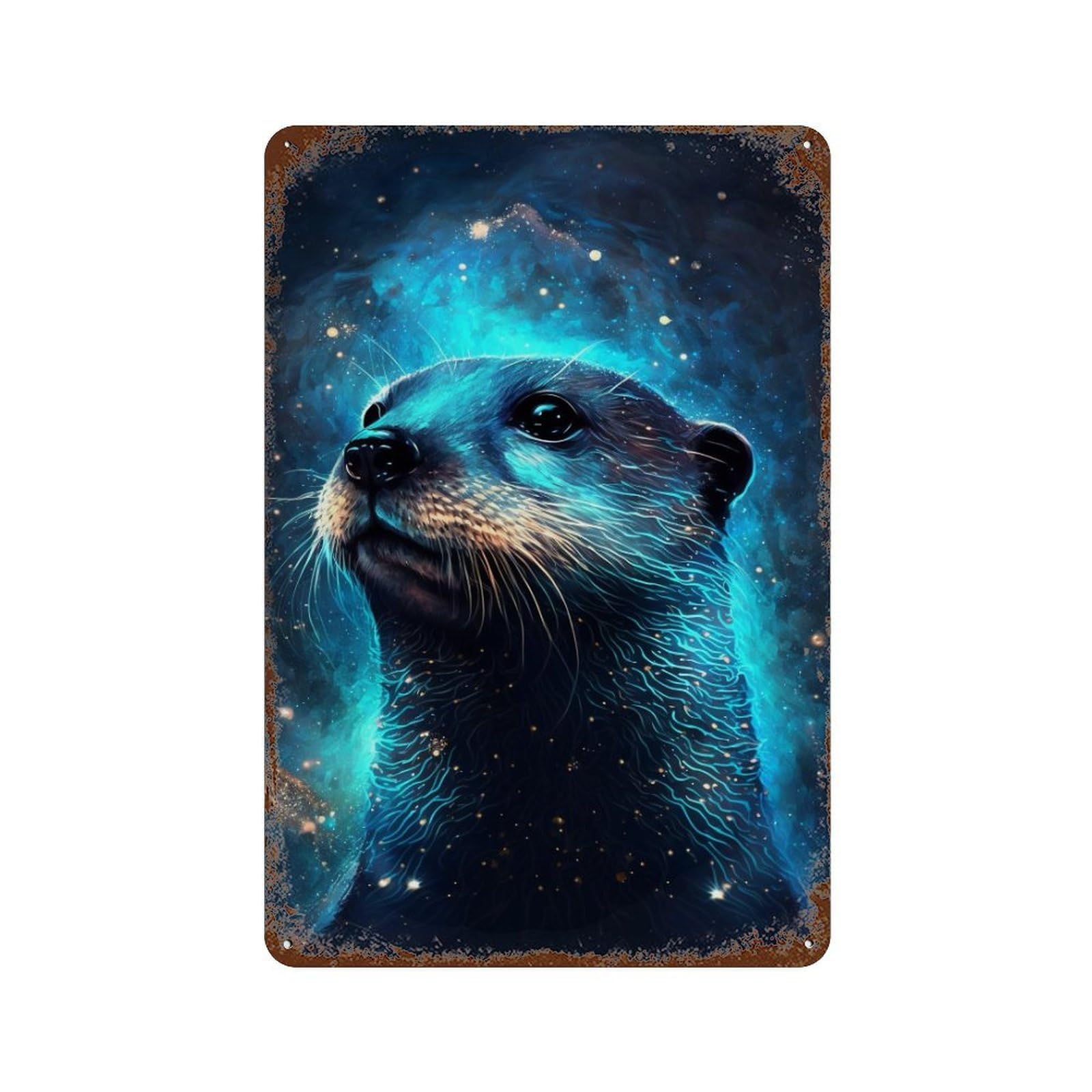 Space Otter Celestial Majesty 11.8"x7.9" Aged Metal Wall Plaque, Vintage Wall Decor for Basement, Hobby Room And Garage Decor