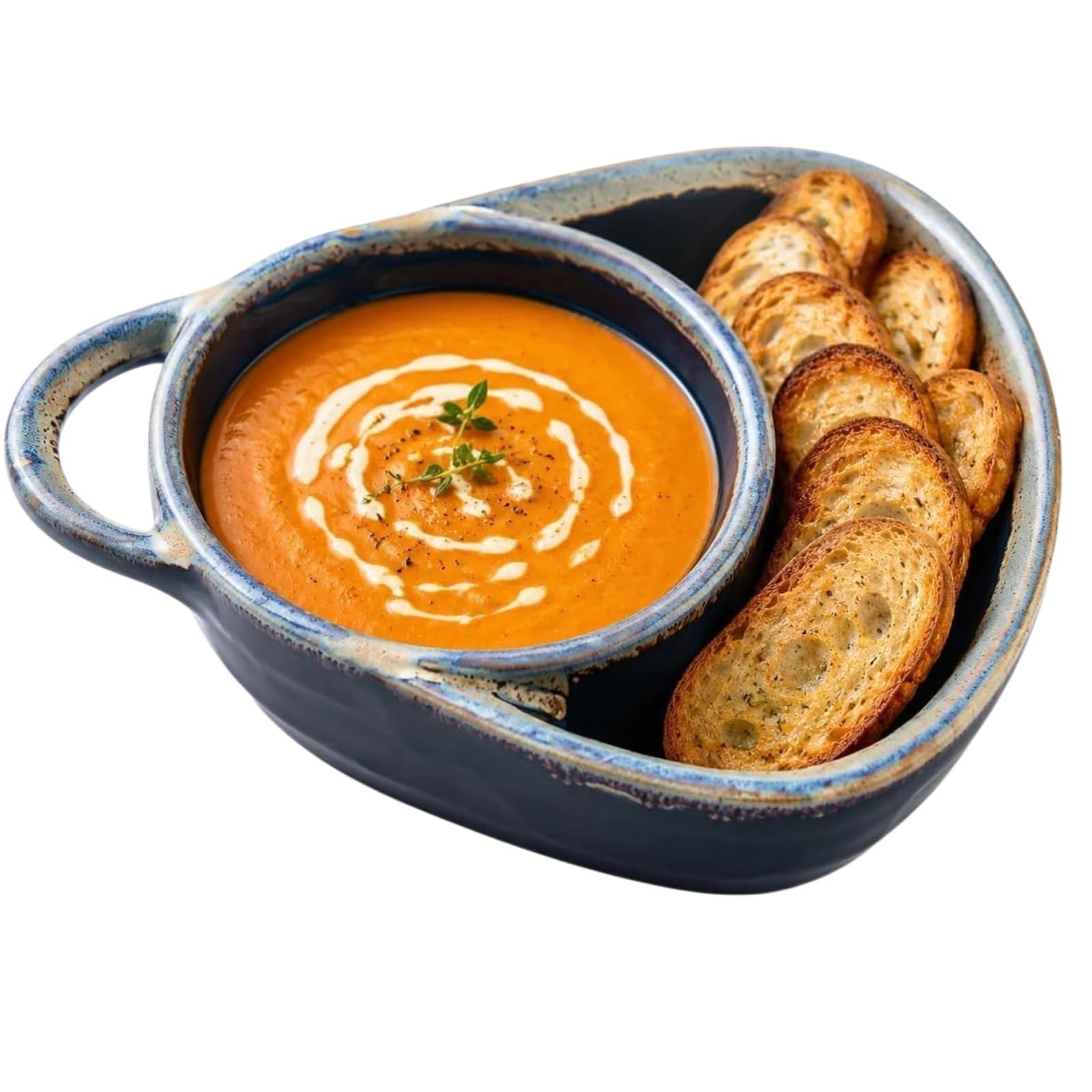 Soup and Sandwich Bowl Single Handle Ceramic Plate Combo with Bread Holder