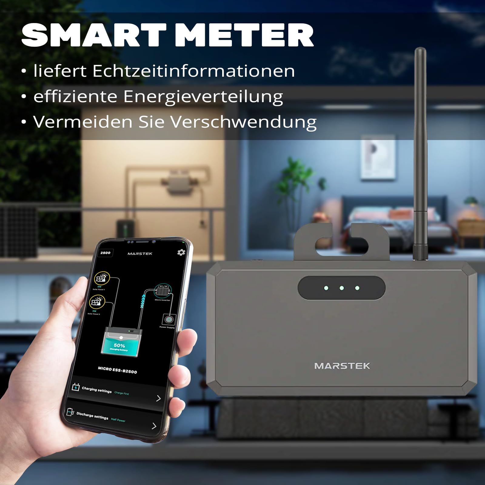 Marstek B2500 Speicher/Batterie für Balkonkraftwerk 2.24KWh MPP Tracker mit Smartmeter CT001, 6000+ Ladezyklen, App-Steuerung, für Innen- und Außenbereich (IP65), durch P2500 erweiterbar bis 6.7KWh