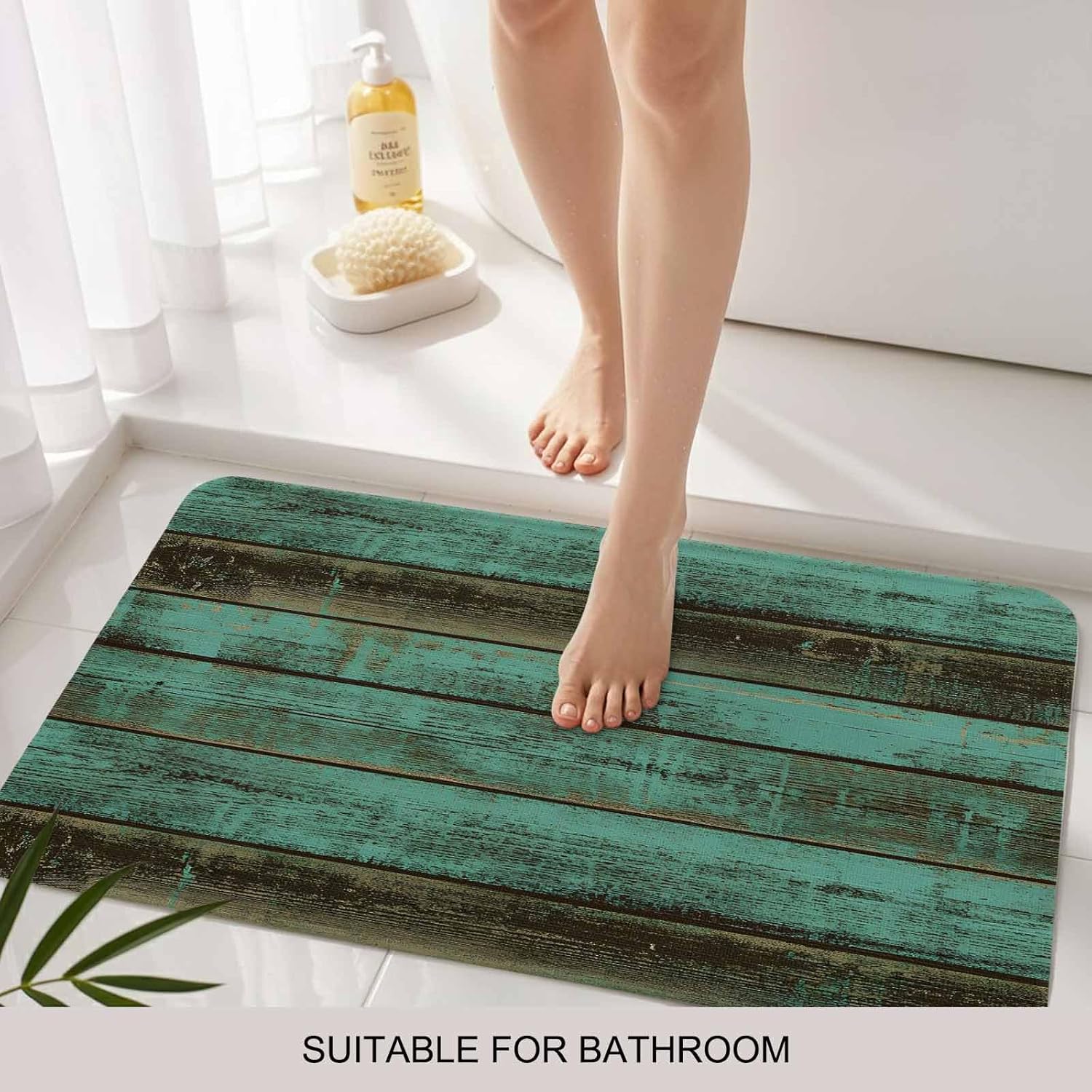 Vandarllin Farmhouse Rustic Old Barn Wood Doormats Indoor/Outdoor Home Decor Welcome Mat Rug Carpet - 18"(L) x 30"(W)-Teal Green