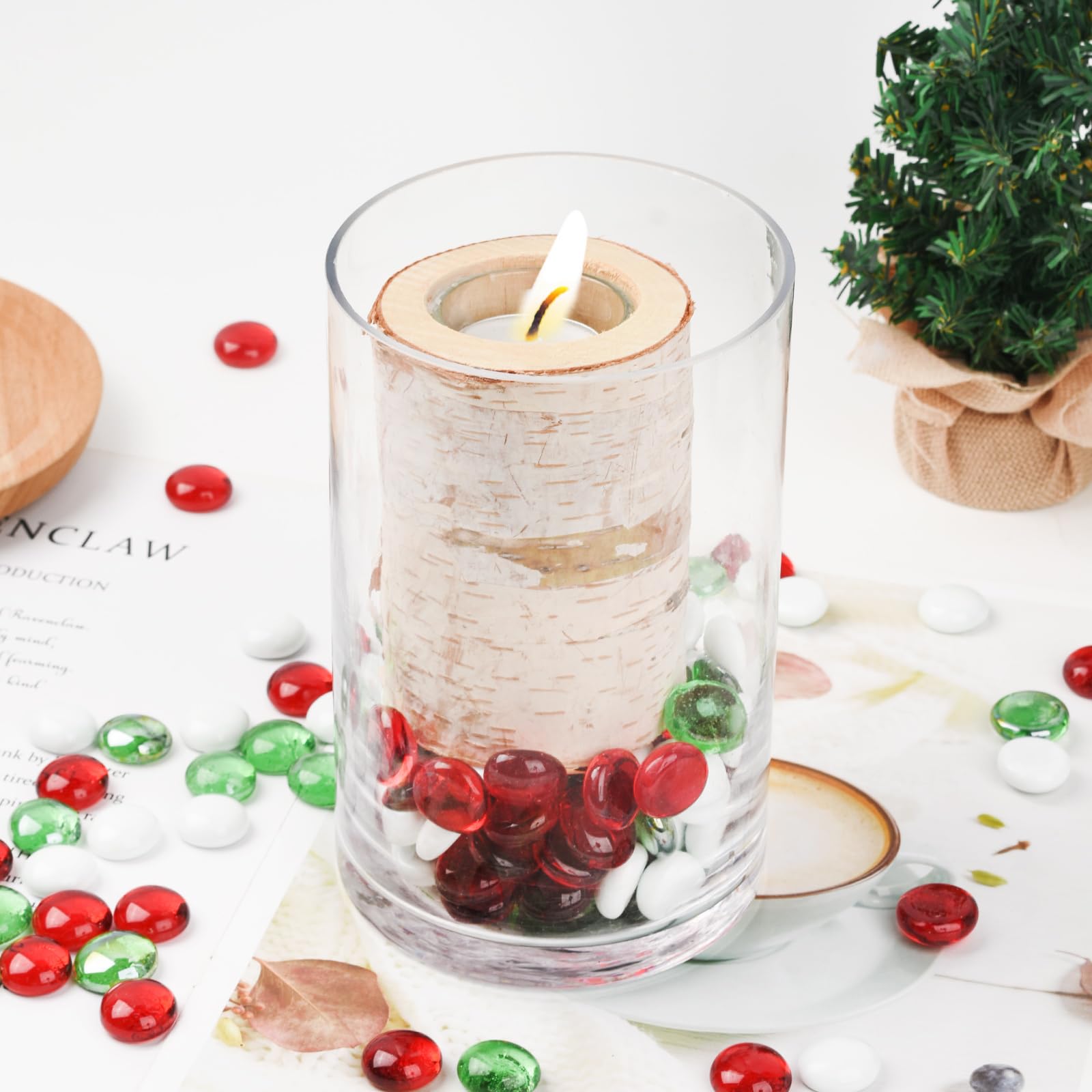 Lot de 100 galets de Noël ronds en verre de 450 g, couleurs mélangées, pour remplissage de vase, décoration d'aquarium, décoration de jardin