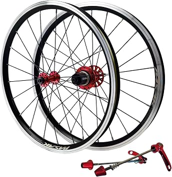 Folding Bicycle Wheelset 20" 406 451 BMX Rim Brake Wheelset 9*74/9*130mm Quick Release Wheelset Aluminum Alloy Double Wall Rim 20/24 Hole, 7-12S Cassette Red hub,406