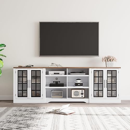 Miniatura 8 de Soporte de TV de 94.5 pulgadas para televisores de hasta 100 pulgadas, mesa consola central de entretenimiento con gabinete de almacenamiento