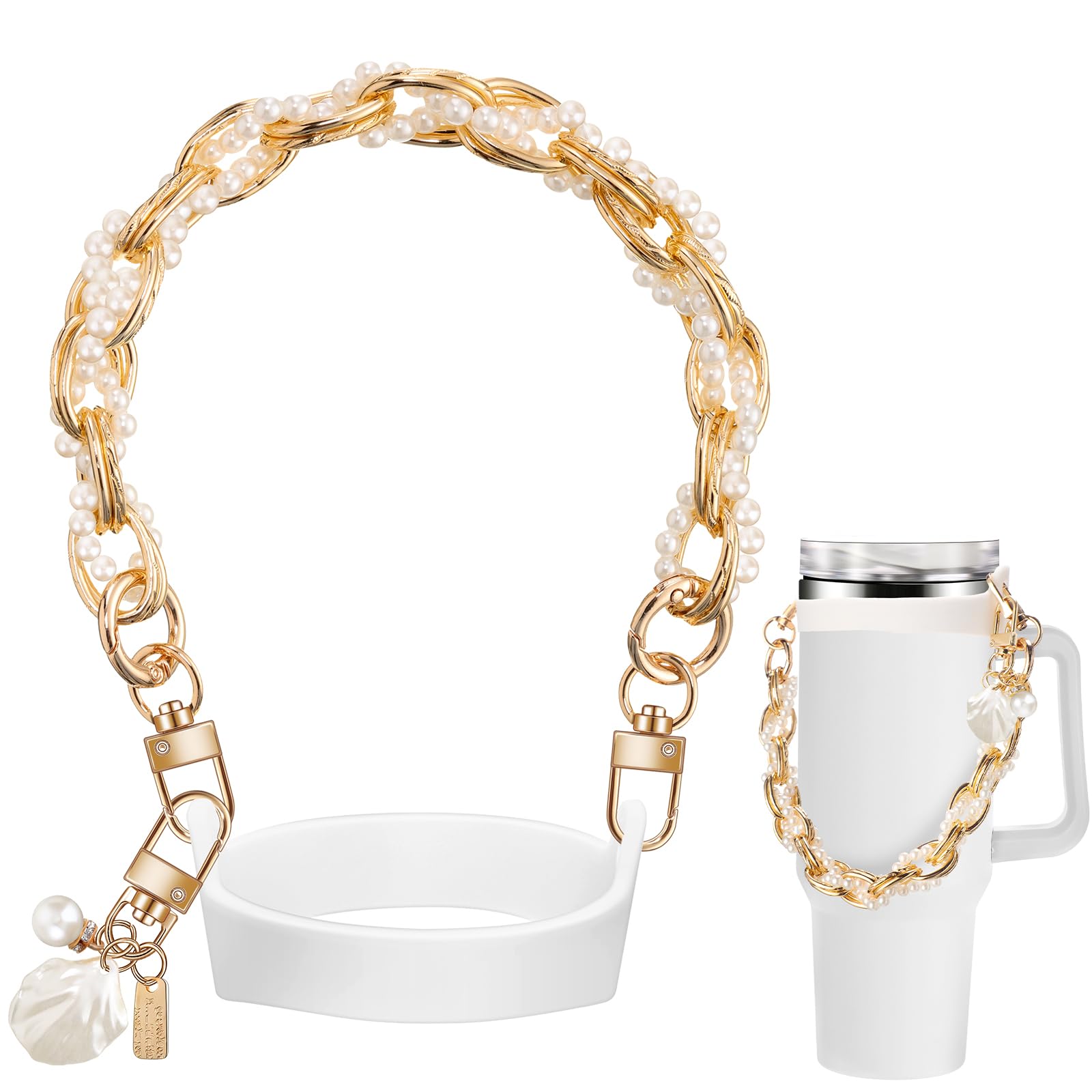 SiliFine Silicone Water Bottle Handle Holder with Strap Compatible with Stanley Accessories Fits Most 8-40 oz Tumbler