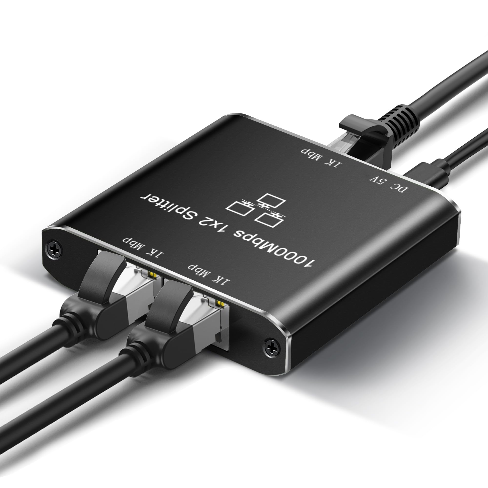 LAN ハブ 1入力2出力 LAN 分配器 RJ45 高速1000Mbps スイッチングハブ 3ポート LANケーブル 分岐 二股 Cat5/Cat5e/Cat6/Cat7/Cat8対応 ネットワーク拡張 有線LAN中継器 2台同時使用 LANケーブル付属