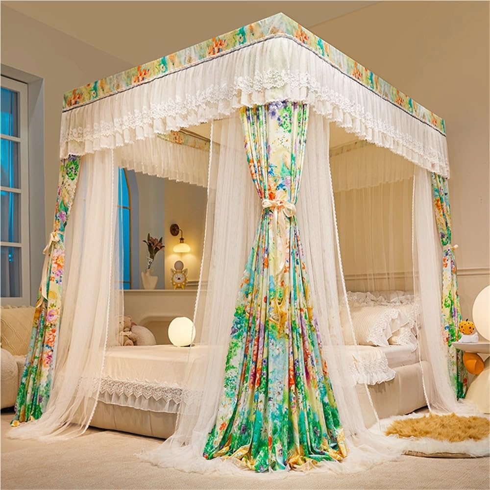 Toldo de cama para niñas crea un dormitorio de ensueño con cortinas de volantes de doble capa