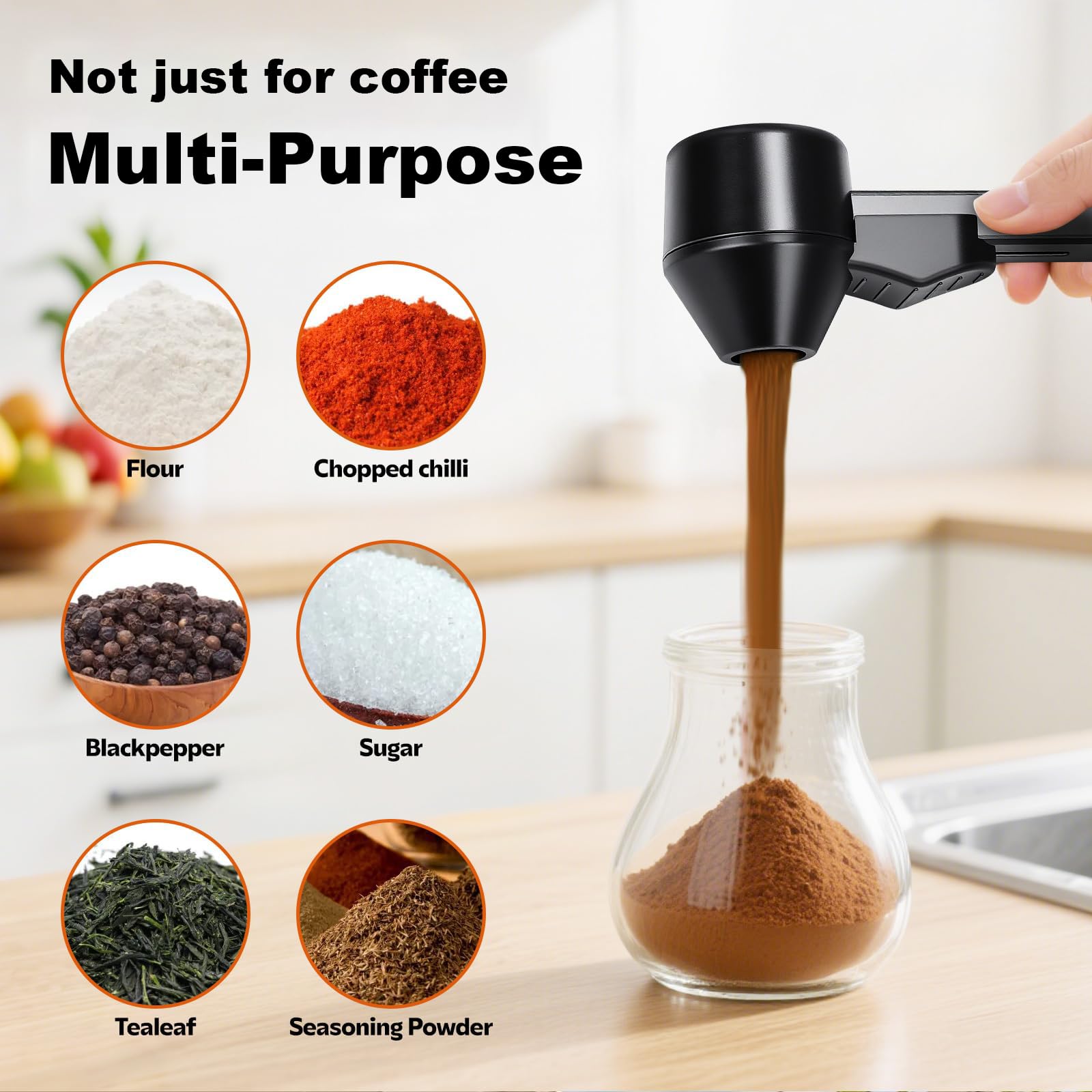 Cucchiaio Dosatore caffè con Imbuto Set di 2 Cucchiai Misuratori per Polvere di caffè Nero E Trasparente in Materiale ABS Design Utensili Multifunzionali per