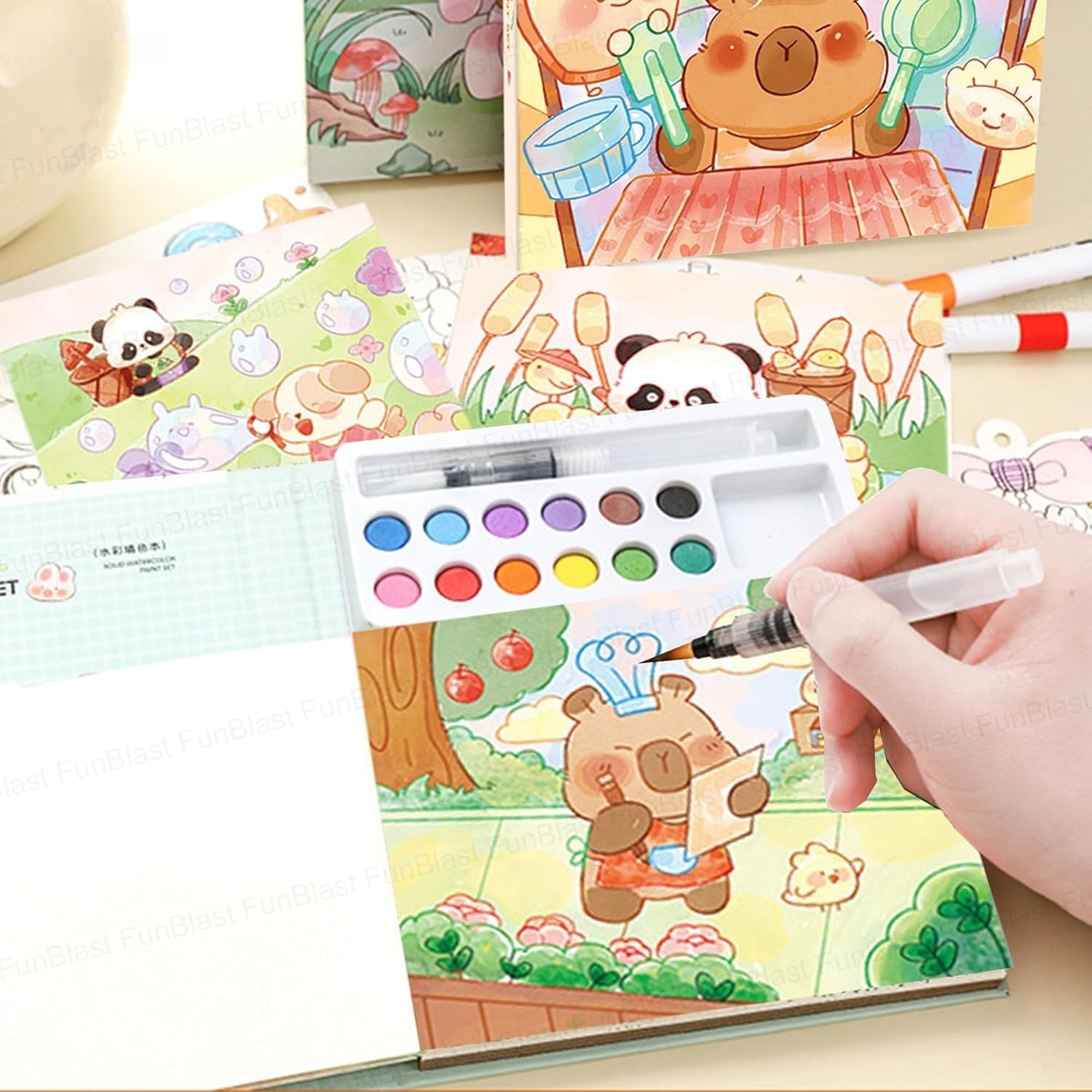 MASTANO Watercolor Painting and Doodle Set for Kids - DIY Graffiti Coloring Note-Book Magic Books with Pigments and Paper, Suitable for Kindergarten and Kids Art Projects with Color (Capybara)