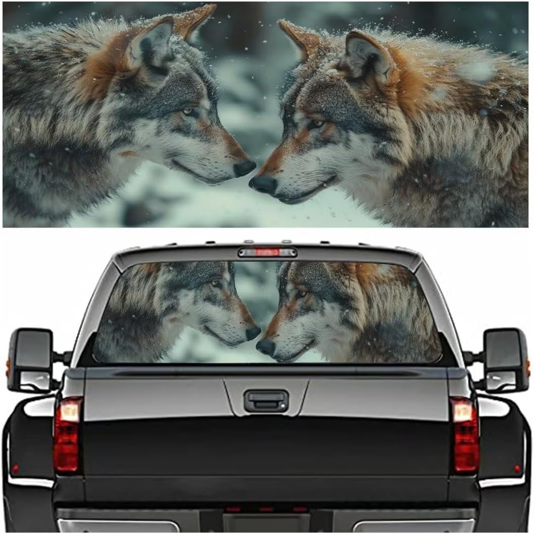 Animal Wolf Truck Rear Window Decals car Rear Window Decals Waterproof car Window Stickers Pickup Truck Window Stickers Rear Window Tinted Perforated Vinyl Truck Decals 66x29 inch