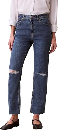 Calvin Klein Womens High Rise Straight Fit Jeans