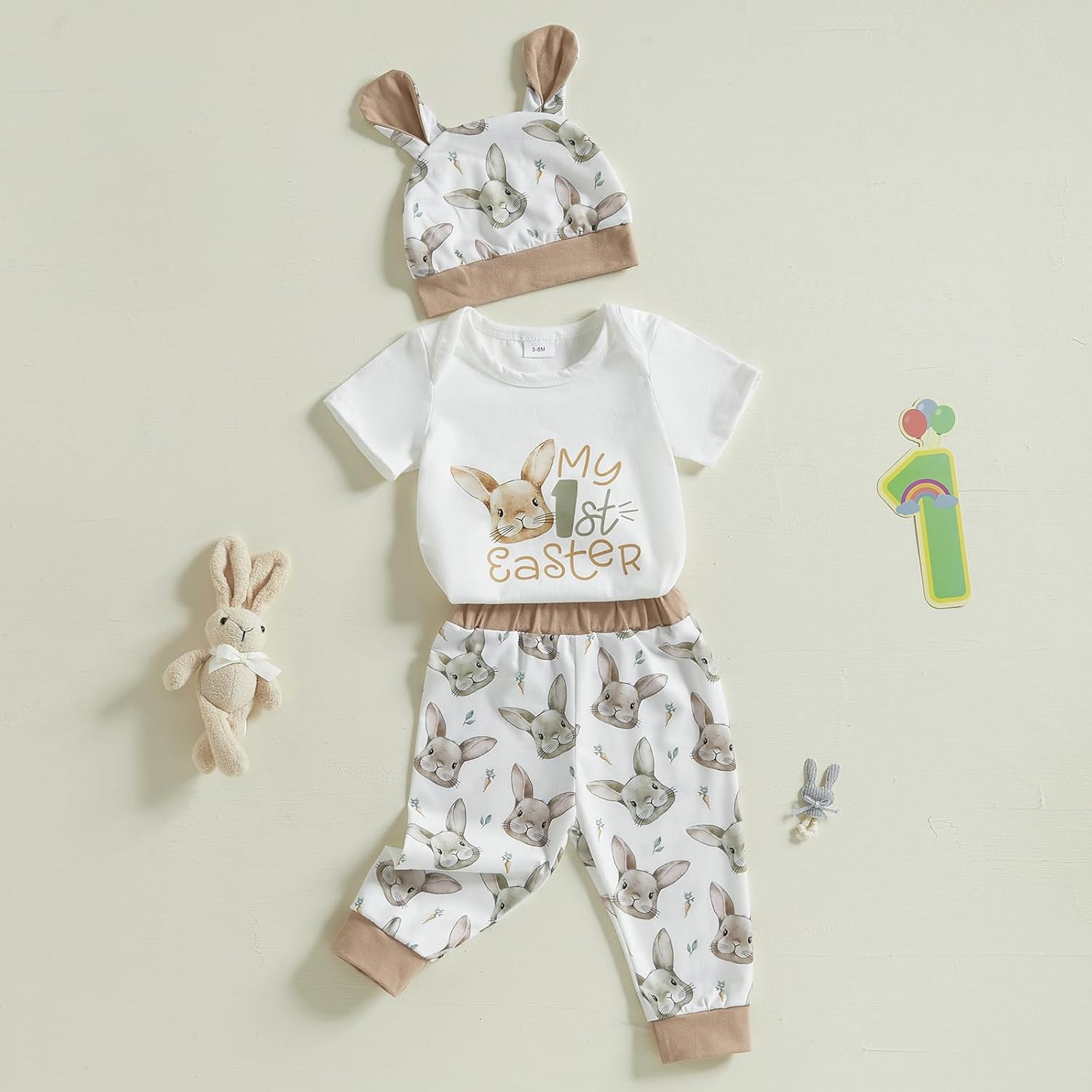 Muasaaluxi Newborn Baby Boy Easter Outfit My First Easter Romper Bunny Onesie Long Pants Headband Summer Outfits 0-18M - Image 6