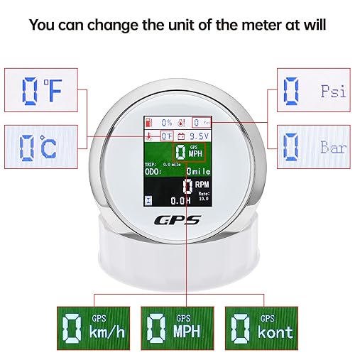 Miniatura 3 de MAIMEIMI Velocímetro GPS 6 en 1, tacómetro presión de aceite, voltímetro de temperatura del agua, nivel de combustible con alarma ajustable KMMPH