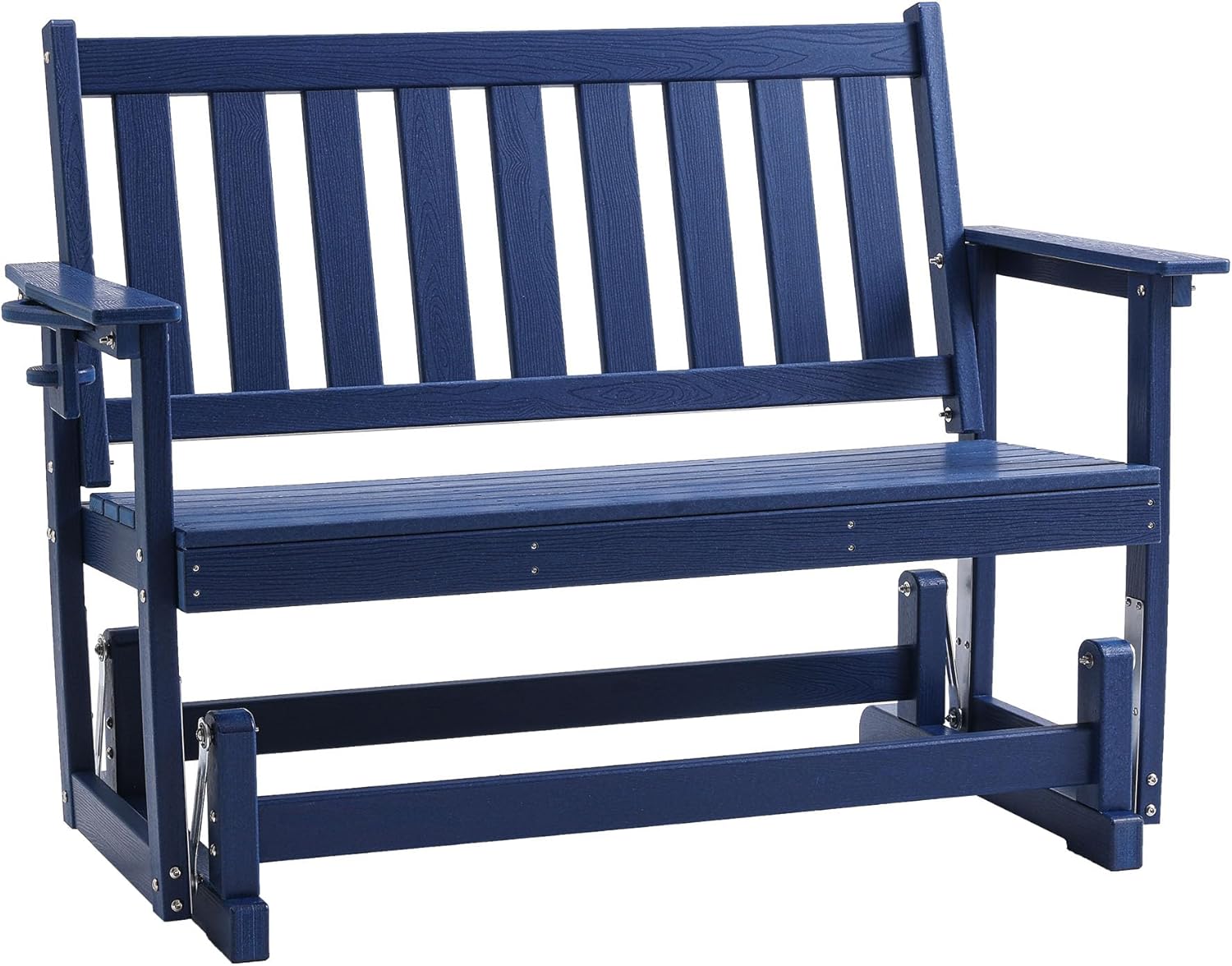 COSIEST 2 Person Outdoor Glider Bench, HDPE All-Weather Patio Glider with Cup Holder, Swing Chair for Garden, Backyard, Porch, and Deck,660LBS Capacity, Blue