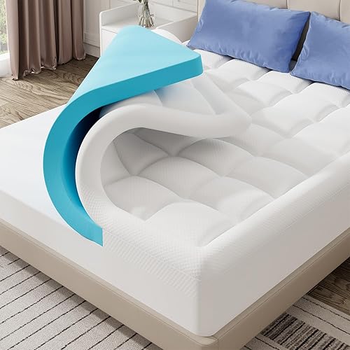 Miniatura 16 de ELEMUSE Cubrecolchón de espuma viscoelástica refrescante de 3 pulgadas, espuma viscoelástica para aliviar la presión de 2 pulgadas y viscosa suave