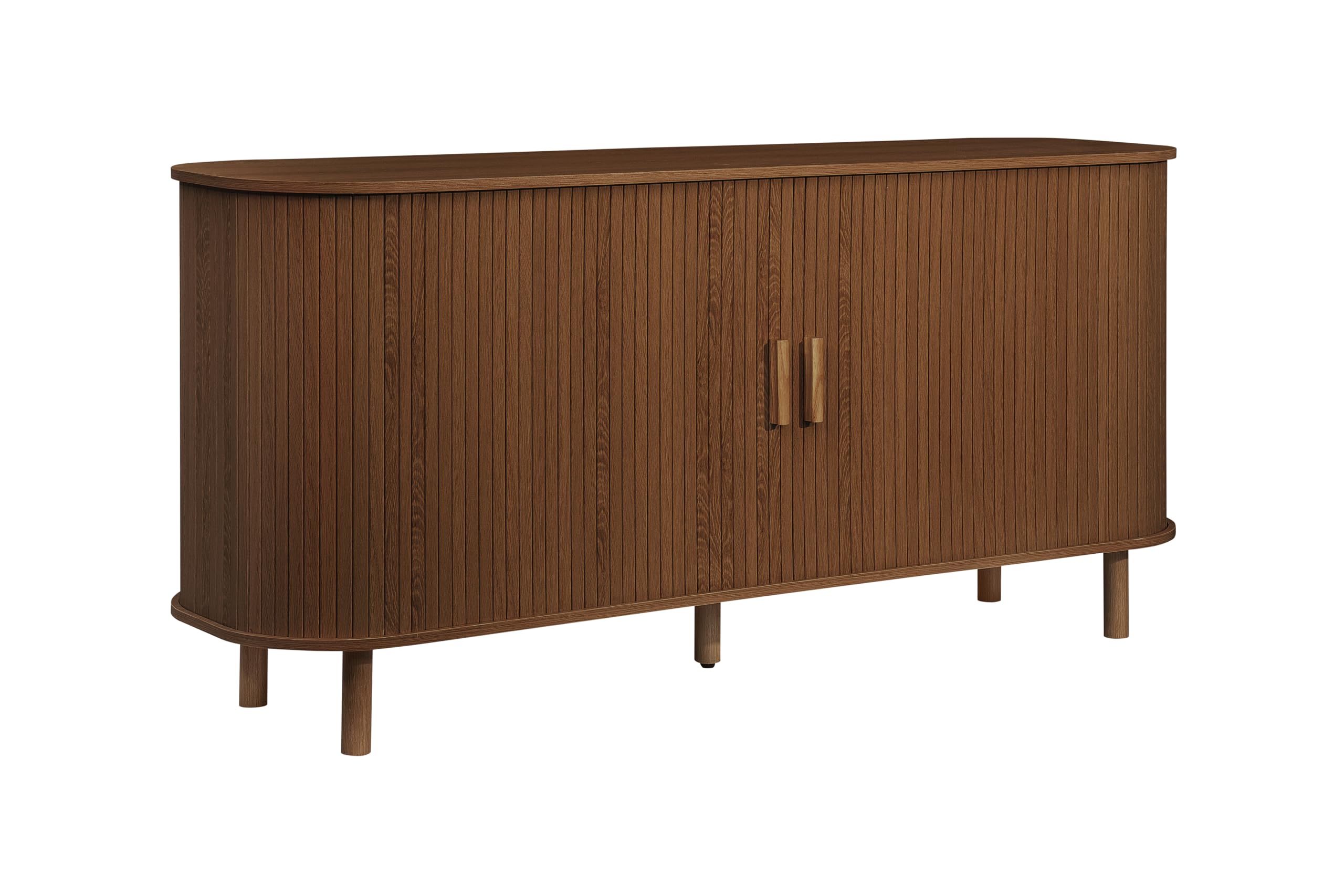 Uniquewise Furniture Axel 2 Door Fluted TV Unit & Sideboard Cabinet, Walnut Finish, Modern MDF Storage Cabinet with Shelves, Small Entertainment Unit for Living Room (WALNUT)