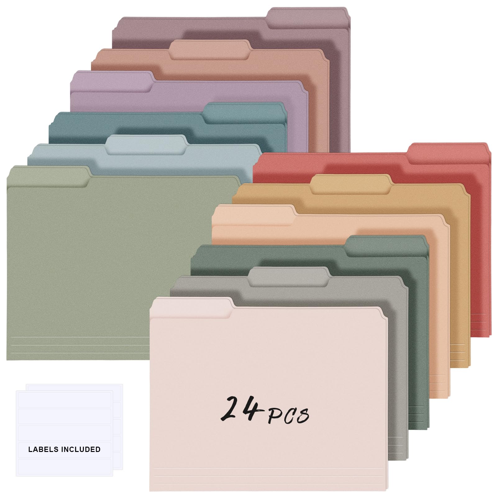 Resholder 24 Pcs Colored Manila File Folders Letter Size with Labels 9.49 x 11.61 Inch 1/3 Cut Tab File Folders for Office Organizer Dividers Notes (