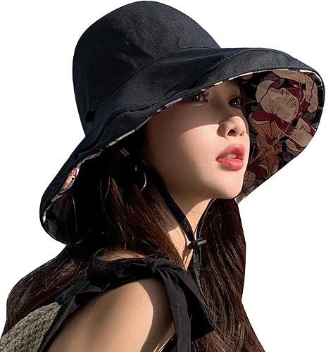 HUAMULAN Sombrero de sol de verano para mujer, ala ancha, borde con alambre, floral, playa, cubo, sombreros reversibles, plegables, protección UV,