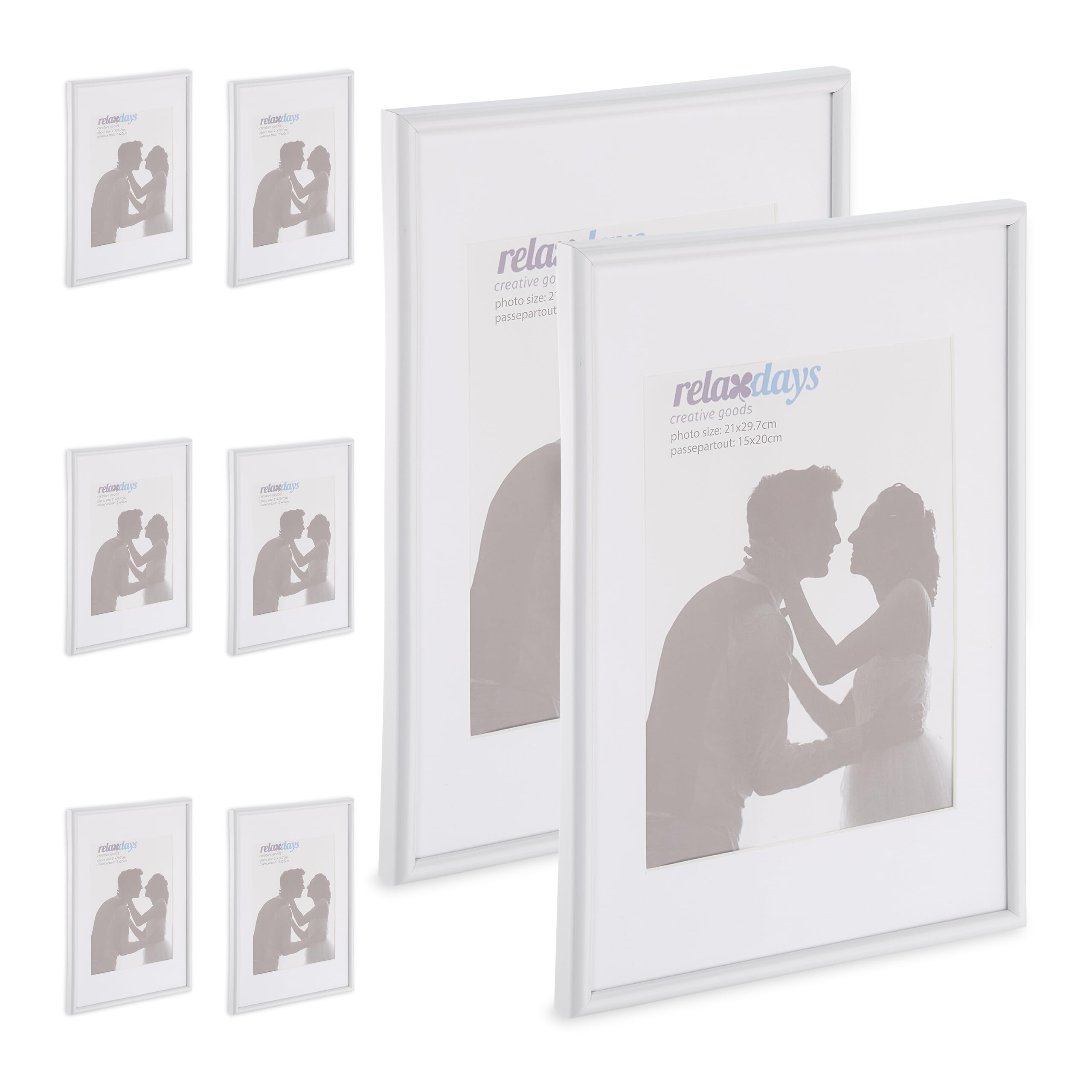 Relaxdays Set 10 Cornici Portafoto A4 Con Passepartout 15x20 Cm – Oro Bianco