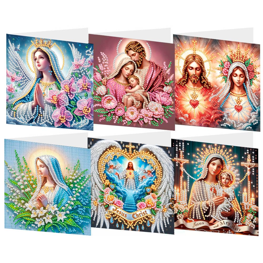 LOTUSHU Create Forever Memories - Personalized Diamond Art Greeting Card Kit | Anniversary/Baby Shower DIY Craft, Angel Holy Mother Rhinestone Party Invitation, 15 x 30 cm, 6 Cards (HU-33)