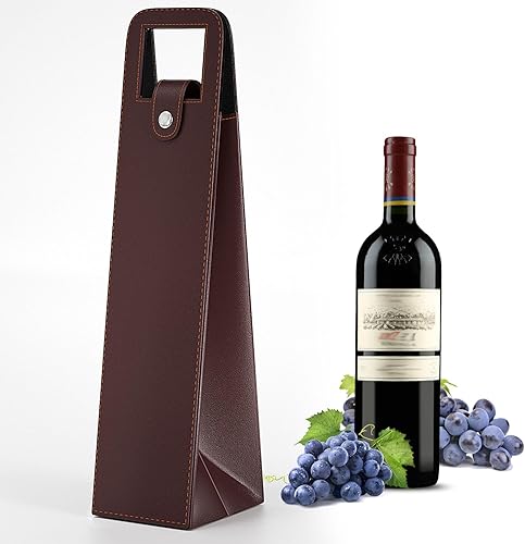 ROSTELACK Bolsa de regalo de cuero para vino de 16.1 x 3.5 x 3.5 pulgadas, bolsa de regalo de vinos, bolsa de vino reutilizable con cierre de metal,
