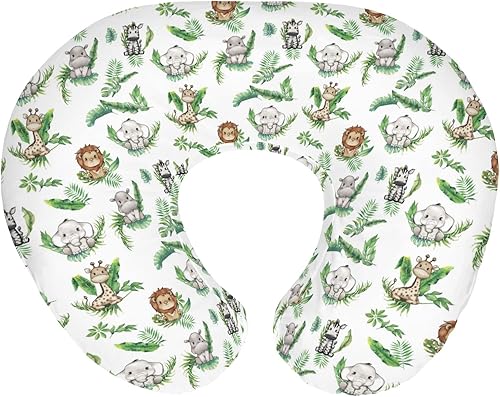Miniatura 16 de Fundas de almohada de lactancia boho zoológico de selva, safari, bebé, para niños y niñas, animales de zoológico, hojas tropicales, funda de