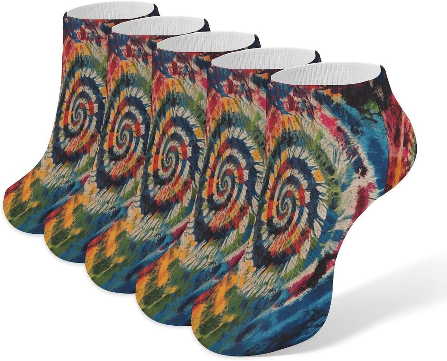Colorful Spiral Tie Dye Ankle Socks for Men Women 5 Pairs