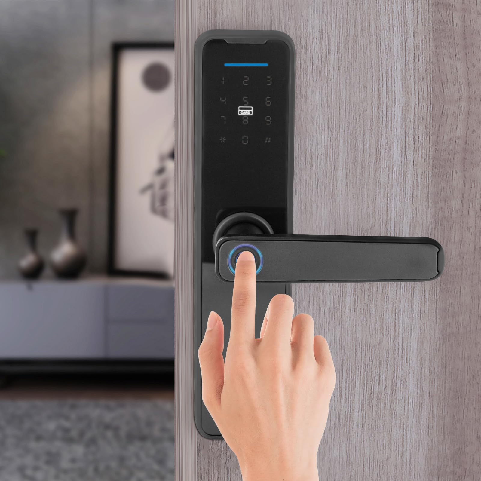 Cerradura digital inteligente para puerta con huella dactilar, teclado digital con manija de puerta, cerradura electrónica con 5 modos de desbloqueo, para casa, apartamento, oficina, puerta de casa