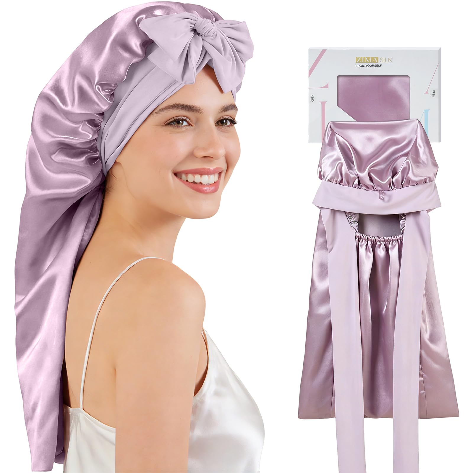 ZIMASILK Long Mulberry Silk Bonnet for Sleeping Women